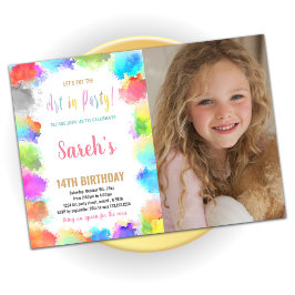 Rosa Art i Party Paint Birthday med foto Inbjudningar