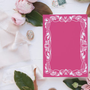 Rosa Art Nouveau-blommig inbjudningsmall med ram Inbjudningar