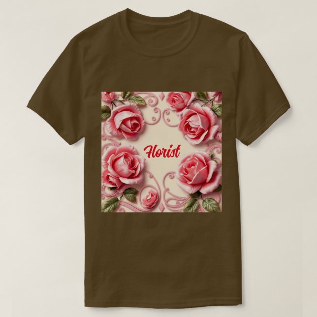 Rosa Art nouveau Florist T-Shirt (Design framsida)