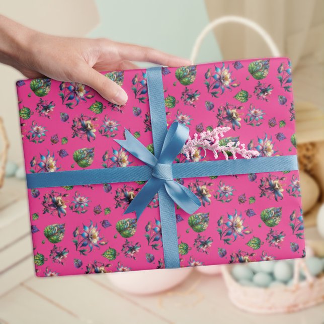 Rosa Art nouveau, glasaktigt Vår blommor Presentpapper (Skapare uppladdad)