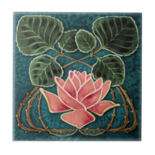 Rosa Art nouveau Jugendstill Repro c1900 Kakelplatta