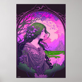 Rosa art nouveau, kvinna porträtt vintage konst poster