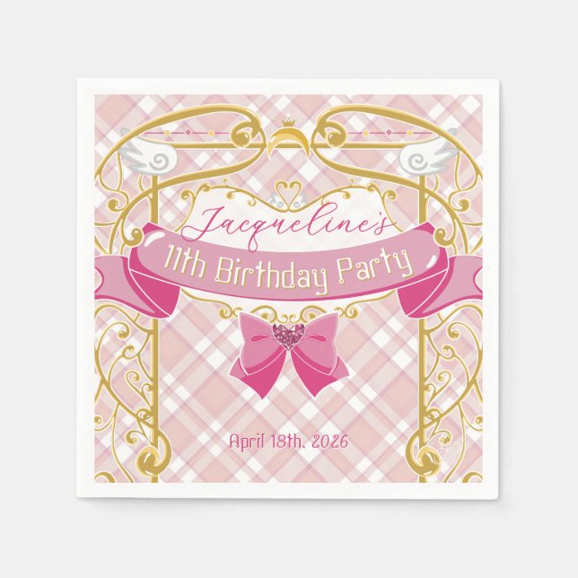 Rosa Art Nouveau prinsess födelsedag Pappersservett (Framsidan)