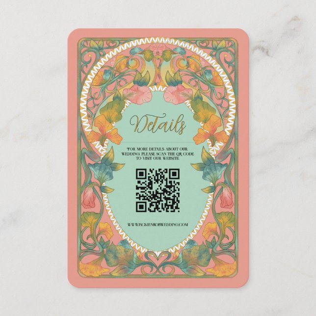 Rosa Art nouveau QR-tilläggskort Bröllop Tilläggskort (Framsida)