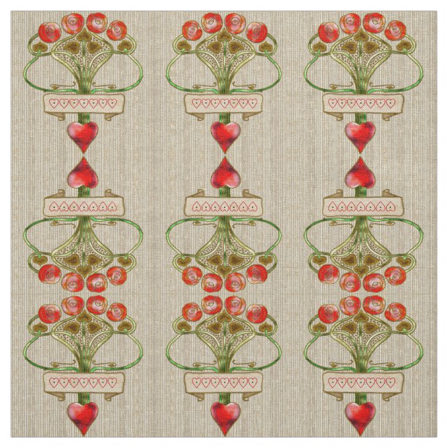 Rosa art nouveaubrosch och hjärta tyg (Prov)