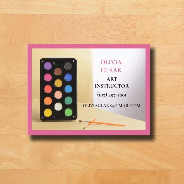 Rosa Art Teacher Tutor Educator Art Class Visitkort (Pink Business Card for Art Teacher )