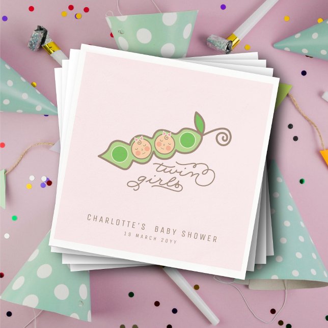 Rosa ärter i Pod Twin Girls Baby Shower Party Pappersservett (Pink Peas in a Pod Twin Girls Baby Shower Party Paper Napkins @ fatfatin)