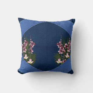 Rosa Arty Flowers on Navy Blue-Fabric struktur Kudde