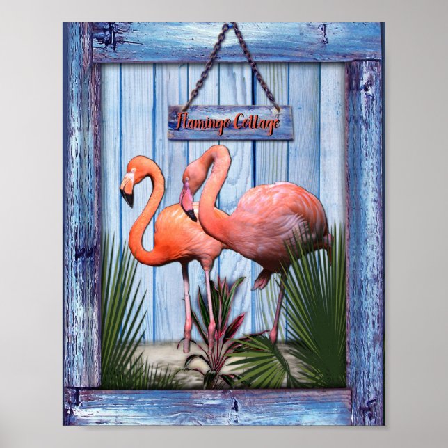 Rosa Arty Flowers på Blue-wood struktur Poster (Framsidan)