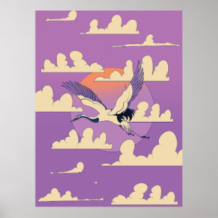 Rosa Asian Crane Bird Poster