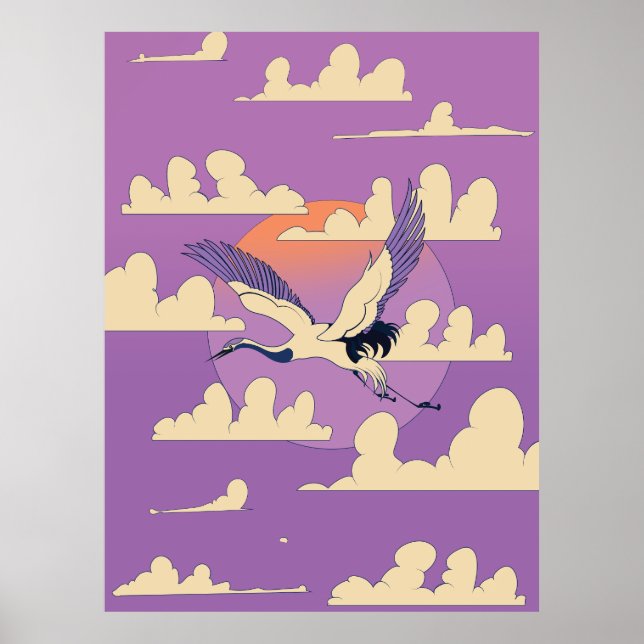 Rosa asiatisk trana fågel poster (Framsidan)