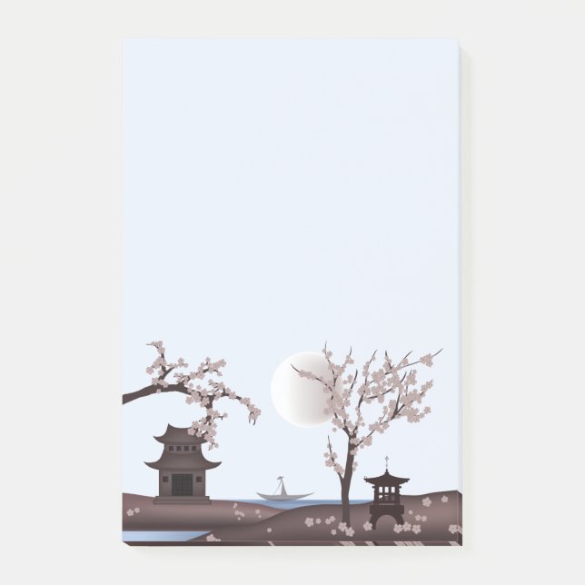 Rosa asiatiskt ljuslandskap post-it block (Framsida)