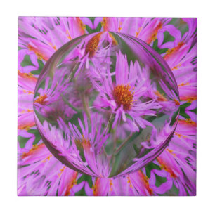 Rosa Asters Blommigt Abstrakt Art Kakelplatta