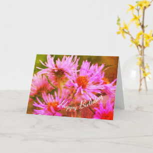 Rosa Asters Flower Art Birthday Kort