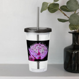 Rosa Astrantia-blomma på svart blommönster Take Away Mugg