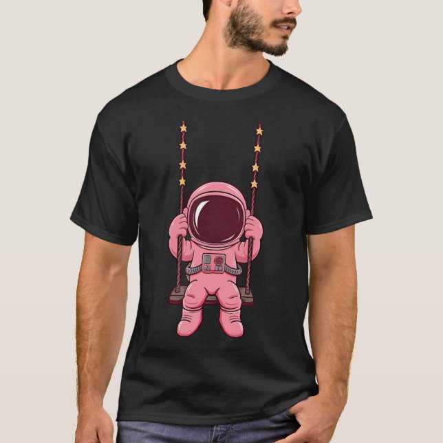 Rosa Astronaut på svingen - Cute Astronaut T Shirt (Framsida)
