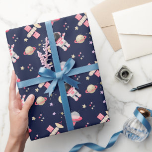 Rosa Astronaut Space Stars Presentpapper