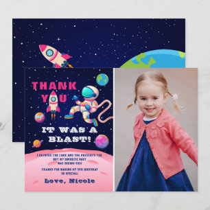 Rosa Astronaut Yttre Rymden Födelsedagsfoto Tack Kort