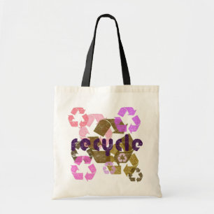 Rosa återvinningssymbol Vintage stil tote-handväsk Tygkasse