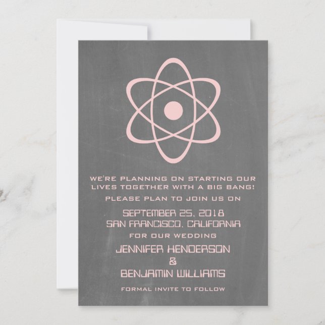 Rosa Atomic Chalkboard Save the Date-inbjudan Spara Datumet (Framsida)