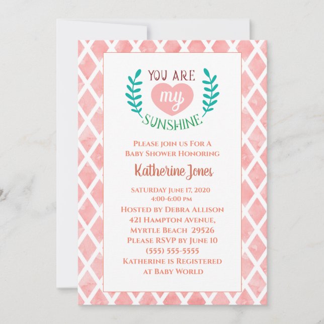 Rosa att du är min solskensbabyskor inbjudningar (Framsida)