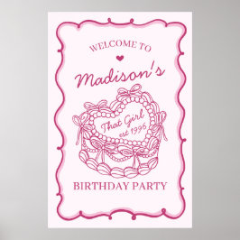 Rosa att tjejen Coquette Cake Birthday Välkommen Poster