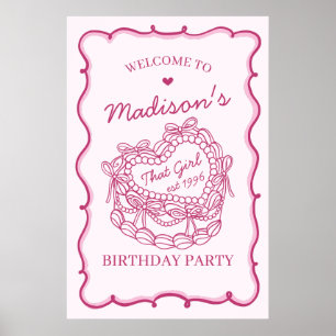 Rosa att tjejen Coquette Cake Birthday Välkommen Poster