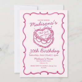 Rosa att tjejen Heart Coquette Cherry Cake Birthda Inbjudningar