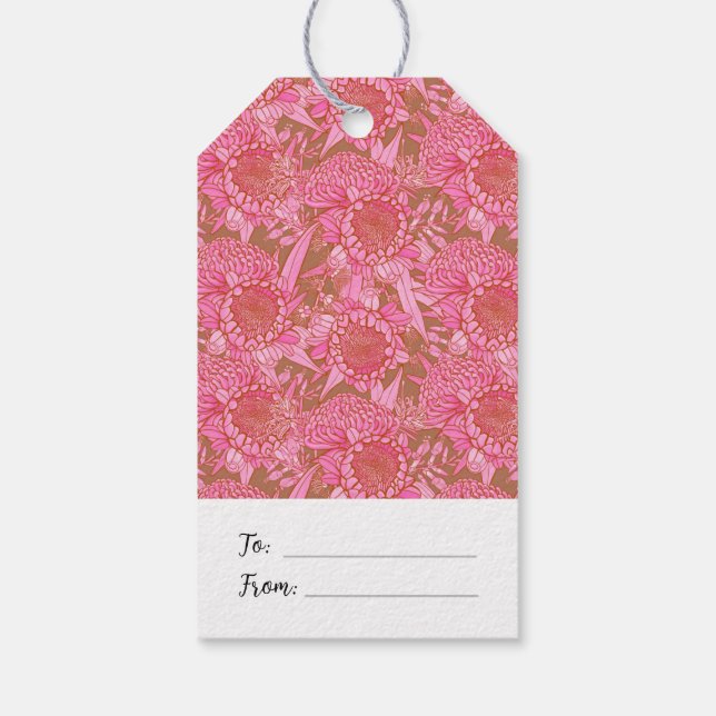 Rosa Australian Protea & Waratah Medium Gift Märkr Presentetikett (Baksidan)