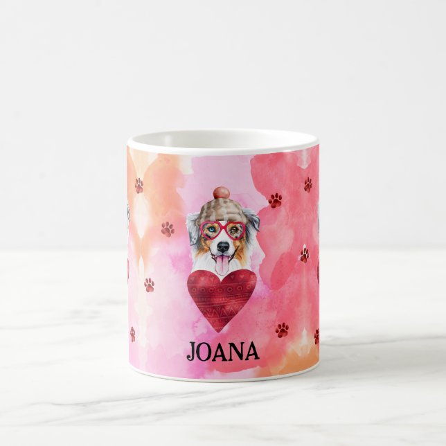 Rosa australisk shepherd valentin present hund kaffemugg (Center)