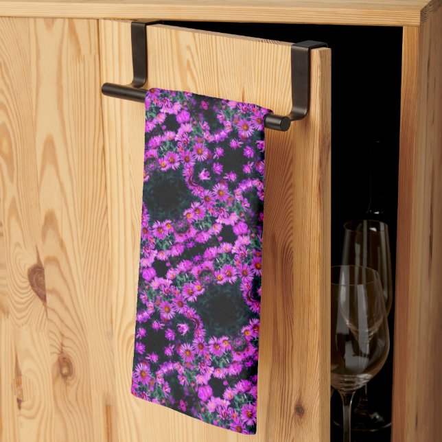 Rosa Autumn Aster Flowers Abstrakt Art Mönster Kökshandduk (Thirds Fold)