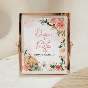 Rosa Autumn Fall Blommigt Pumpkin Diaper Raffle Poster
