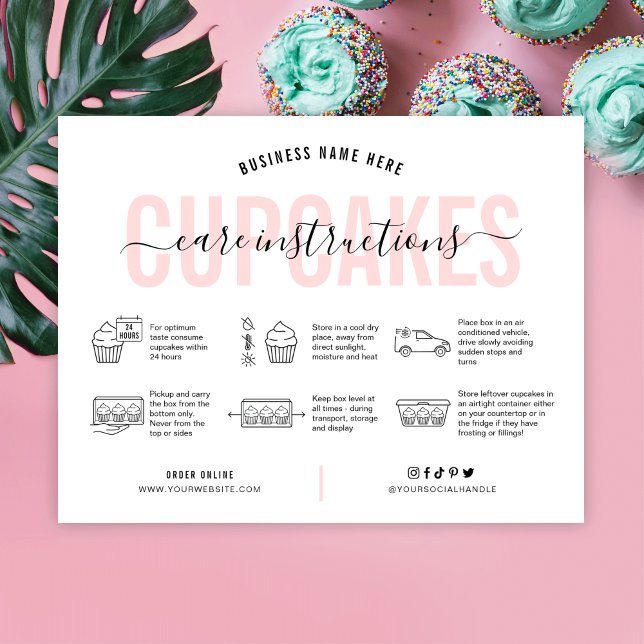 Rosa av Aesthetic Cupkaka Care Instructions Card Tack Kort (Skapare uppladdad)