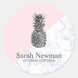 Rosa av ananas i modern elegant silver runt klistermärke