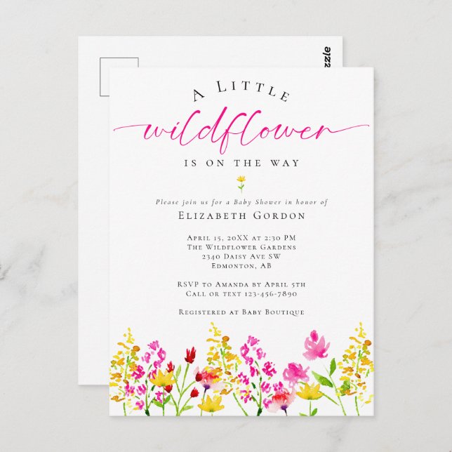 Rosa av  av Blommigt av vattenfärg för Wildblombab Vykort (Fram/baksida)