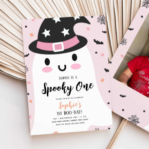 Rosa av av en Hallowen Ghost-flicka 1:a födelseda Inbjudningar