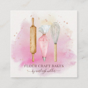 Rosa av bakverk Chef Baker Baking Utensils Fyrkantigt Visitkort