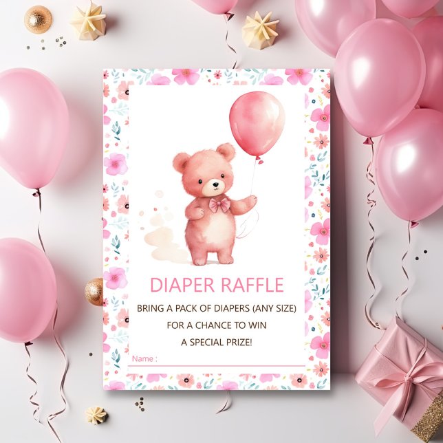 Rosa av ballongen för Nalle Raffle Biljett Tilläggskort (Skapare uppladdad)