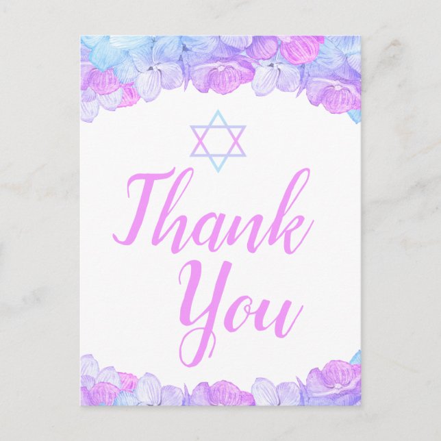 Rosa av bat mitzvah Blommigt Hydrangea Tack Vykort (Framsida)