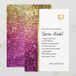 Rosa av bat mitzvah Magenta och Guld Glittery Inbjudningar
