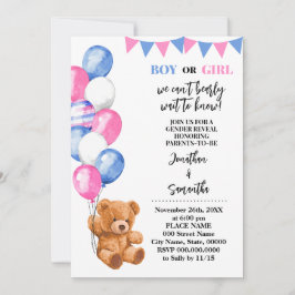 Rosa av björn och blåballonger för gender inbjudningar