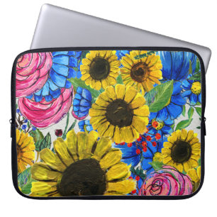 Rosa av blå Gult, sömlös Blommigt Laptop Fodral