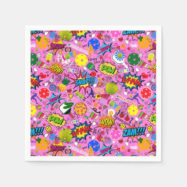 😍 rosa av blandad pickleball pappersservett (Framsidan)
