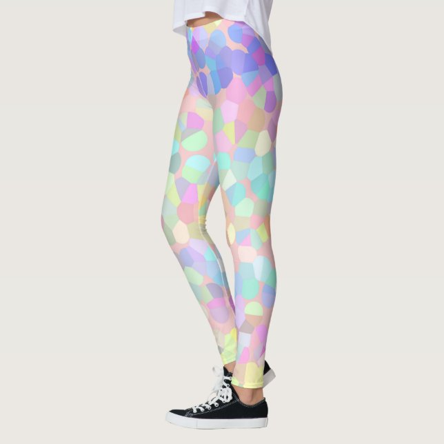 Rosa av blått Gult Grönt Pastel Mosaic-Abstrakt Leggings (Vänster)