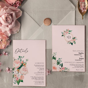 Rosa av Blommigt, alla i ett Bröllop Inbjudningar