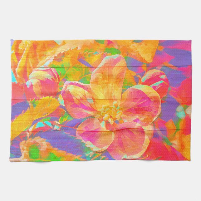 rosa av blommigt  av färgad gult av trä kökshandduk (Horisontell)