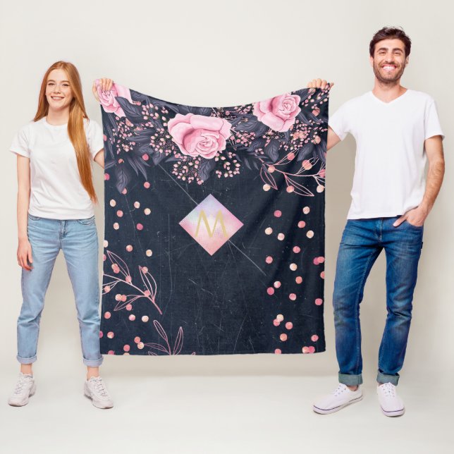 Rosa av Blommigt av giftighet vid marin Rosegold M Fleecefilt (På plats)