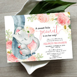 Rosa av blommigt i Elephant babydusch Inbjudningar
