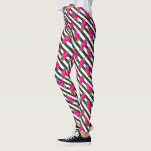 Rosa av blommigt i ett Lodrät Rand Leggings