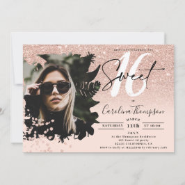 rosa av blommigt i ro glitter guld Söt 16 Inbjudningar